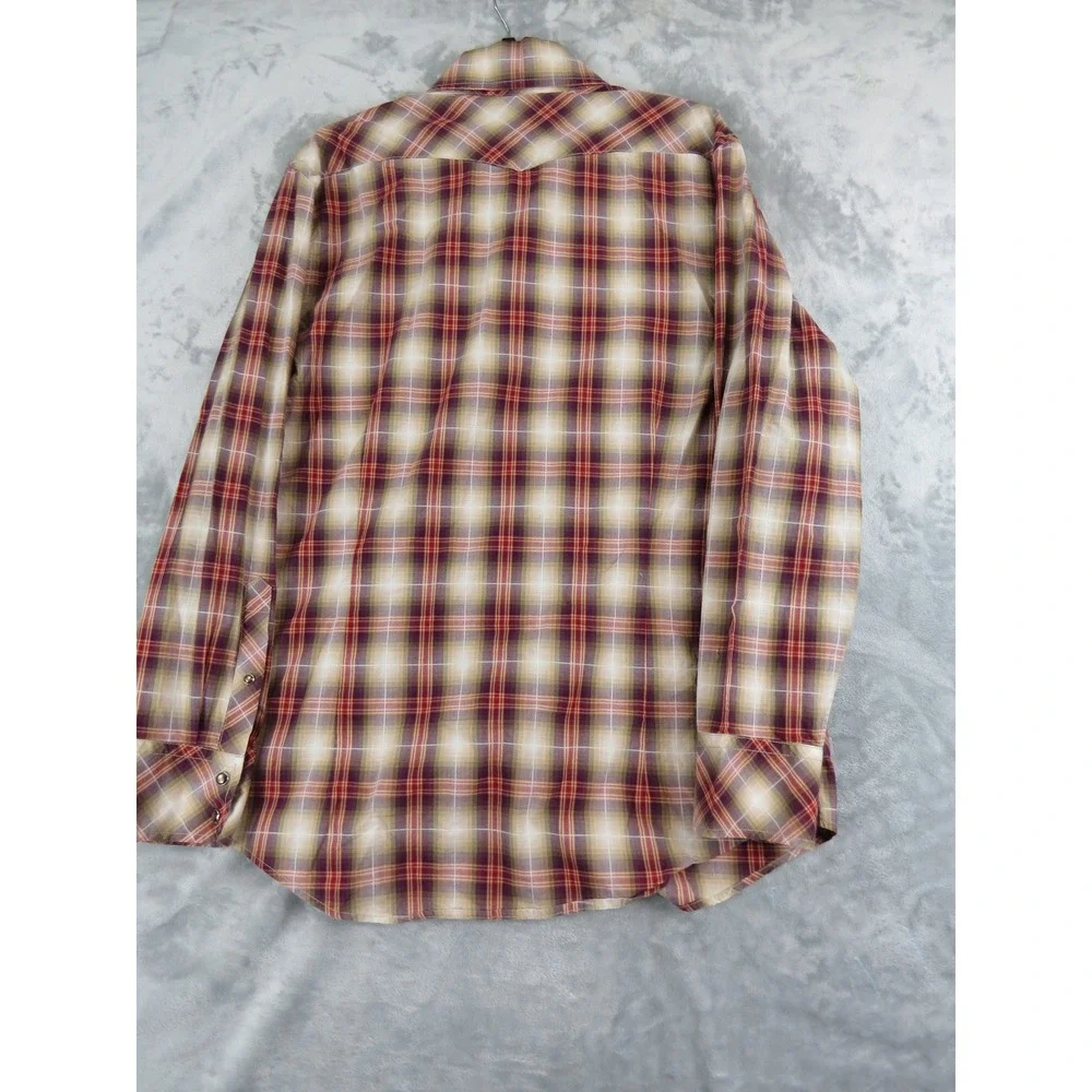 Banana‎ Republic Mens L Plaid Western Snap Shirt Ombre Shadow Plaid Cotton